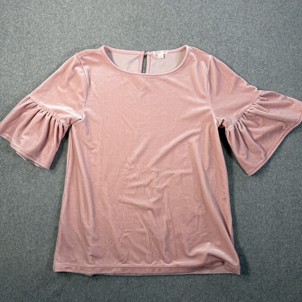 Crewcuts Girls Size 16 Pink Velvet Bell Sleeve Top Shirt Keyhole Back